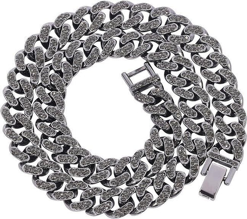 2Pcs Men Iced Out Gun Black Rhodium Plated CZ Cuban Link 55CM Necklace & Bracelet Set